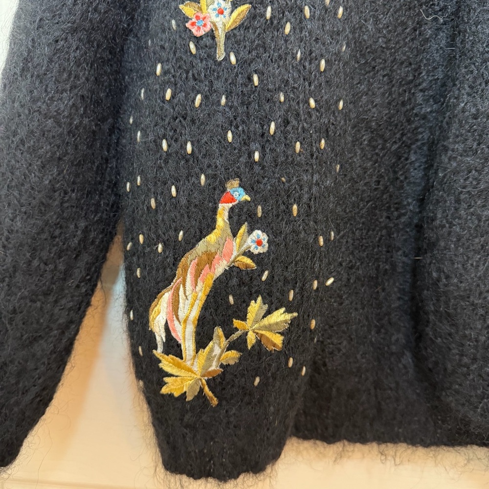 Vintage 60s Black Embroidered Mohair Cardigan - Picture 6 of 6